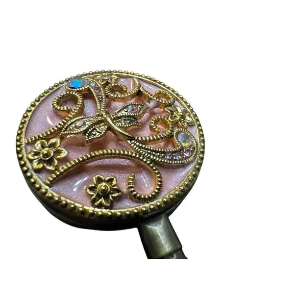 SPRING STREET CREAM GOLD RHINESTONE PURSE HOOK FOLDABLE HANDBAG TABLE HOLDER - Picture 3 of 4